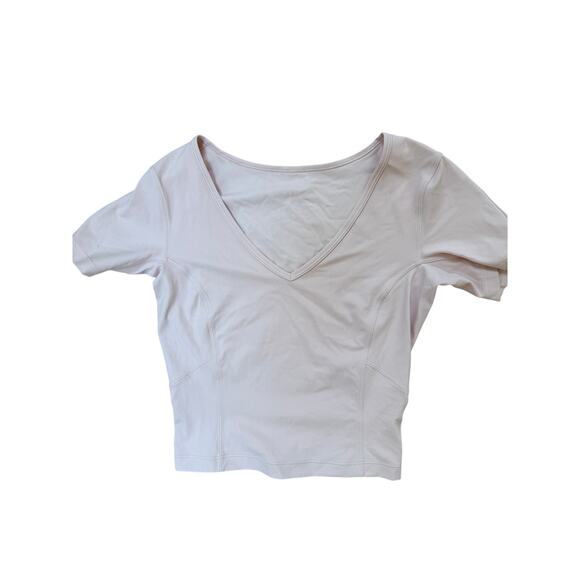 (4) $68 Lululemon Nulu Cropped Slim Yoga Short Sleeve Pink Mist - Picture 6 of 8